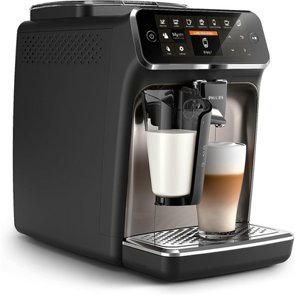 Philips 4300 Fully Automatic Espresso Machine – LatteGo Milk System, 8 Coffee Specialties, Touchscreen Display, Black